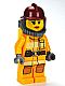 Minifig No: cty0304  Name: Fire - Bright Light Orange Fire Suit with Utility Belt, Dark Red Fire Helmet, Yellow Air Tanks, Red Lips
