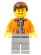 Minifig No: cty0314  Name: Orange Jacket with Hood over Light Blue Sweater, Light Bluish Gray Legs, Reddish Brown Male Hair