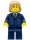 Minifig No: cty0315  Name: Businessman Pinstripe Jacket and Gold Tie, Dark Blue Legs, Dark Tan Mid-Length Tousled Hair