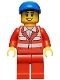 Minifig No: cty0317  Name: Paramedic - Red Uniform, Female, Blue Short Bill Cap
