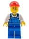 Minifig No: cty0320  Name: Overalls Blue over V-Neck Shirt, Blue Legs, Red Short Bill Cap, Crooked Smile