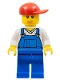 Minifig No: cty0321  Name: Overalls Blue over V-Neck Shirt, Blue Legs, Red Short Bill Cap, Open Mouth Smile