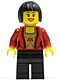Minifig No: cty0327  Name: Female Corset with Gold Panel Front and Lace Up Back Pattern, Black Legs, Black Bob Cut Hair