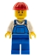 Minifig No: cty0340  Name: Overalls Blue over V-Neck Shirt, Blue Legs, Red Construction Helmet
