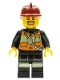 Minifig No: cty0342  Name: Fire - Reflective Stripe Vest with Pockets and Shoulder Strap, Dark Red Fire Helmet