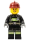 Minifig No: cty0347  Name: Fire - Reflective Stripes with Utility Belt, Dark Red Fire Helmet, Black Eyebrows