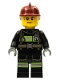 Minifig No: cty0351  Name: Fire - Reflective Stripes with Utility Belt, Dark Red Fire Helmet, Sweat Drops