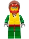 Minifig No: cty0373  Name: Octan - Jacket with Red and Green Stripe, Red Hips and Green Legs, Red Helmet, Trans-Black Visor, Silver Sunglasses, Life Jacket Center Buckle