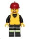 Minifig No: cty0382  Name: Fire - Reflective Stripe Vest with Pockets and Shoulder Strap, Dark Red Fire Helmet, Life Jacket Center Buckle