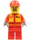 Minifig No: cty0387  Name: Monster Truck Mechanic, Race Suit with Airborne Spoilers Logo, Red Cap with Hole, Safety Goggles