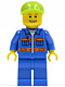 Minifig No: cty0388  Name: Blue Jacket with Pockets and Orange Stripes, Blue Legs, Lime Short Bill Cap, Thin Grin with Teeth