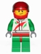 Minifig No: cty0389a  Name: Race Car Driver, White Racing Suit with Octan Logo, Red Helmet with Trans-Brown Visor, Crooked Smile with Brown Dimple