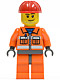 Minifig No: cty0397  Name: Construction Worker - Orange Zipper, Safety Stripes, Orange Arms, Orange Legs, Dark Bluish Gray Hips, Red Construction Helmet, Smirk and Stubble Beard
