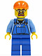 Minifig No: cty0398  Name: Overalls with Tools in Pocket Blue, Orange Short Bill Cap, Safety Goggles