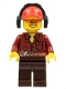 Minifig No: cty0405  Name: Flannel Shirt with Pocket and Belt, Dark Brown Legs, Red Cap with Hole, Headphones, Orange Safety Glasses