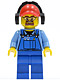 Minifig No: cty0422  Name: Cargo Worker - Overalls with Tools in Pocket Blue, Red Cap with Hole, Headphones, Safety Goggles