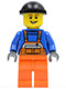 Minifig No: cty0427  Name: Overalls with Safety Stripe Orange, Orange Legs, Black Knit Cap (Dock Worker)