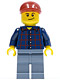 Minifig No: cty0431  Name: Plaid Button Shirt, Sand Blue Legs, Dark Red Short Bill Cap, Lopsided Smile with Dimple