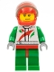 Minifig No: cty0435  Name: Race Car Driver, White Race Suit with Octan Logo, Red Helmet with Trans-Black Visor, Smirk and Stubble Beard