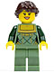 Minifig No: cty0444  Name: Sand Green Female Corset with Gold Trimmed Front, Sand Green Legs, Dark Brown Hair Ponytail Long French Braided