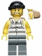 Minifig No: cty0448  Name: Police - Jail Prisoner Shirt with Prison Stripes and Torn out Sleeves, Dark Bluish Gray Legs, Black Knit Cap, Backpack
