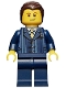 Minifig No: cty0460  Name: Businessman Pinstripe Jacket and Gold Tie, Dark Blue Legs, Dark Brown Hair, Crooked Smile