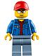 Minifig No: cty0461  Name: Blue Jacket over Dark Red V-Neck Sweater, Sand Blue Legs, Red Cap with Hole, Silver Sunglasses