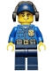 Minifig No: cty0464  Name: Police - City Officer, Gold Badge, Dark Blue Cap with Hole, Headphones, Lopsided Grin