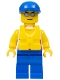 Minifig No: cty0468  Name: Tank Top with Surfer Silhouette, Blue Legs, Blue Short Bill Cap, Life Jacket Center Buckle, Silver Sunglasses