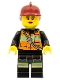 Minifig No: cty0470  Name: Fire - Reflective Stripe Vest with Pockets and Shoulder Strap, Dark Red Fire Helmet, Female Red Lips