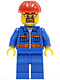 Minifig No: cty0471  Name: Blue Jacket with Pockets and Orange Stripes, Blue Legs, Red Construction Helmet, Safety Goggles