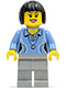Minifig No: cty0472  Name: Medium Blue Female Shirt with Two Buttons and Shell Pendant, Light Bluish Gray Legs, Black Bob Cut Hair