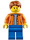 Minifig No: cty0473  Name: Orange Jacket with Hood over Light Blue Sweater, Blue Legs, Dark Orange Short Tousled Hair, Crooked Smile with Black Dimple