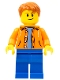 Minifig No: cty0473a  Name: Orange Jacket with Hood over Light Blue Sweater, Blue Legs, Dark Orange Short Tousled Hair, Crooked Smile with Brown Dimple