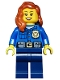 Minifig No: cty0485  Name: Police - City Officer, Gold Badge, Dark Orange Female Hair over Shoulder