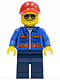 Minifig No: cty0500  Name: Blue Jacket with Pockets and Orange Stripes, Dark Blue Legs, Red Cap with Hole, Sunglasses, NO Back Print