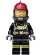 Minifig No: cty0524  Name: Fire - Reflective Stripes with Utility Belt, Dark Red Fire Helmet, Breathing Neck Gear with Air Tanks, Crooked Smile and Scar