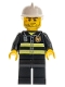 Minifig No: cty0531  Name: Fire - Reflective Stripes, Black Legs, White Fire Helmet, Crooked Smile with Scar