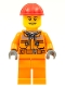 Minifig No: cty0549  Name: Construction Worker - Male, Orange Safety Jacket, Reflective Stripe, Sand Blue Hoodie, Orange Legs, Red Construction Helmet, Thin Grin with Teeth