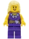 Minifig No: cty0550  Name: Female Dark Purple Blouse with Gold Sash and Flowers, Dark Purple Legs, Bright Light Yellow Female Hair Mid-Length