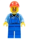 Minifig No: cty0570  Name: Overalls with Tools in Pocket Blue, Red Cap with Hole, Brown Moustache and Goatee