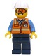 Minifig No: cty0600  Name: Space Engineer, Male, Orange Vest, Dark Blue Legs, White Construction Helmet, Goggles