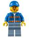Minifig No: cty0610  Name: Blue Jacket with Pockets and Orange Stripes, Sand Blue Legs, Blue Short Bill Cap, Beard