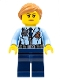 Minifig No: cty0620  Name: Police - City Officer Female, Jacket with Dark Blue Tie, Radio and Gold Badge, Dark Blue Legs, Medium Nougat Ponytail and Swept Sideways Fringe
