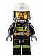 Minifig No: cty0626  Name: Fire - Reflective Stripes with Utility Belt, White Fire Helmet, Breathing Neck Gear with Air Tanks, Trans Black Visor, Goatee