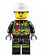 Minifig No: cty0627  Name: Fire - Reflective Stripes with Utility Belt and Flashlight, White Fire Helmet, Peach Lips