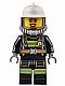 Minifig No: cty0629  Name: Fire - Reflective Stripes with Utility Belt, White Fire Helmet, Breathing Neck Gear with Airtanks, Trans Black Visor, Peach Lips Open Mouth Smile