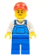 Lot ID: 296443414  Minifig No: cty0636  Name: Overalls Blue over V-Neck Shirt, Blue Legs, Red Cap with Hole