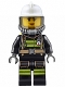 Minifig No: cty0638  Name: Fire - Reflective Stripes with Utility Belt, White Fire Helmet, Breathing Neck Gear with Air Tanks, Trans-Brown Visor, Peach Lips Smile