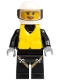 Minifig No: cty0640  Name: Fire - Reflective Stripes with Utility Belt and Flashlight, Life Jacket Center Buckle, White Helmet, Trans-Brown Visor, Peach Lips Open Mouth Smile